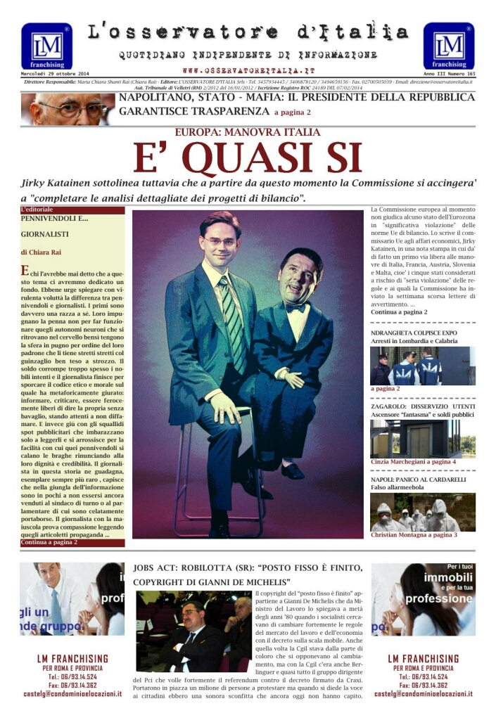 L'osservatore d'Italia edizione del 29 Ottobre 2014